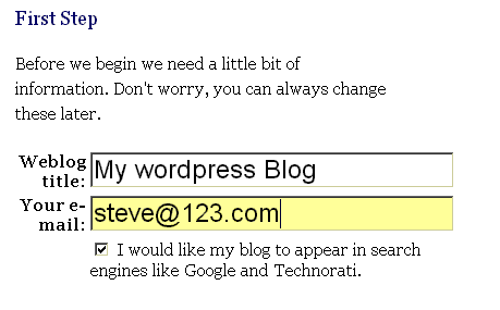 Wordpress install step2
